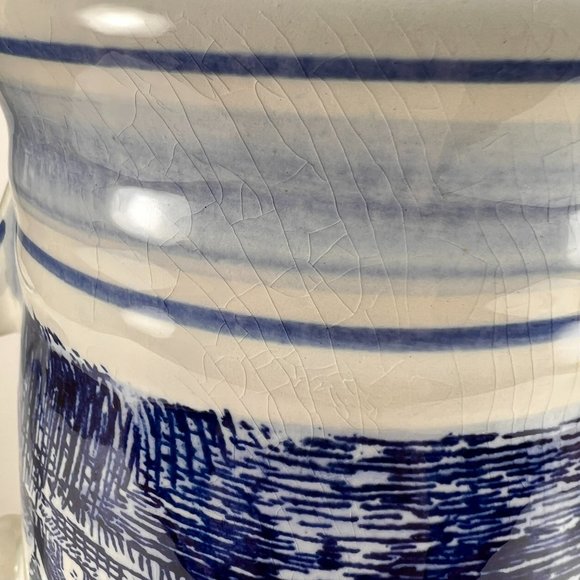 Vintage Delft Blue Beer Stein Mug Windmill Floral Hand Painted Ceramic 32 oz - Picture 10 of 16